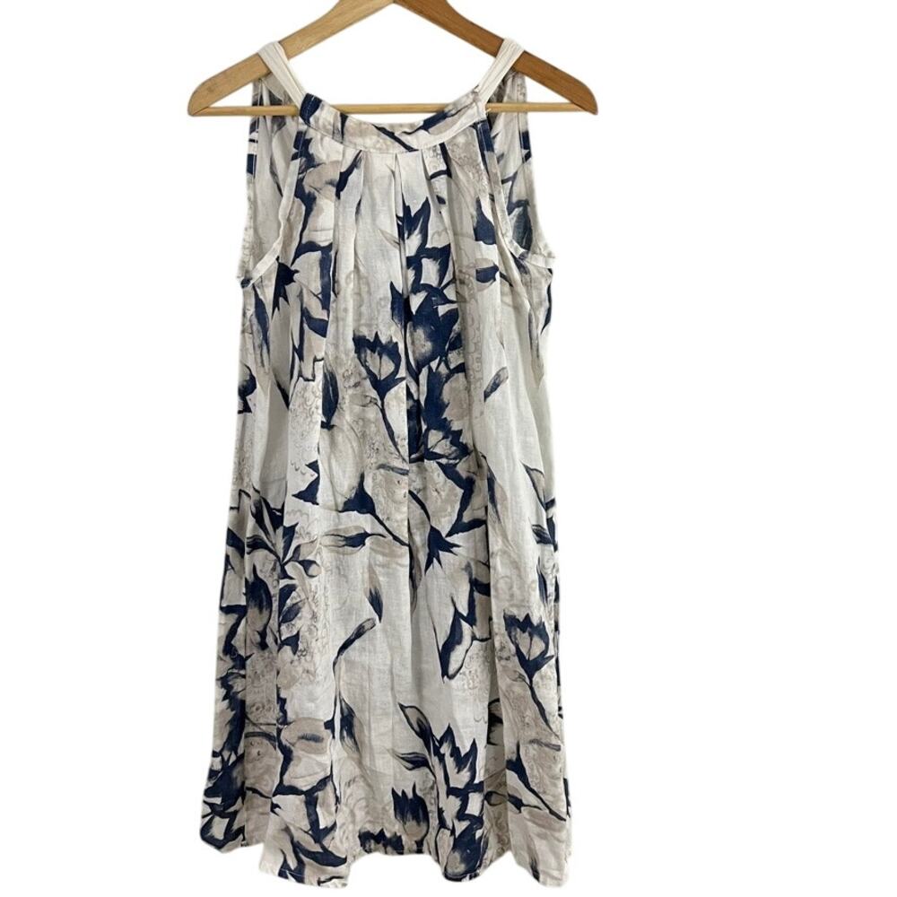 Bellambia Linen Dress Floral Blue White Size Small